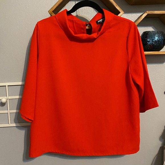 Fashion Union Red Funnel Neck Blouse - Picture 3 of 8